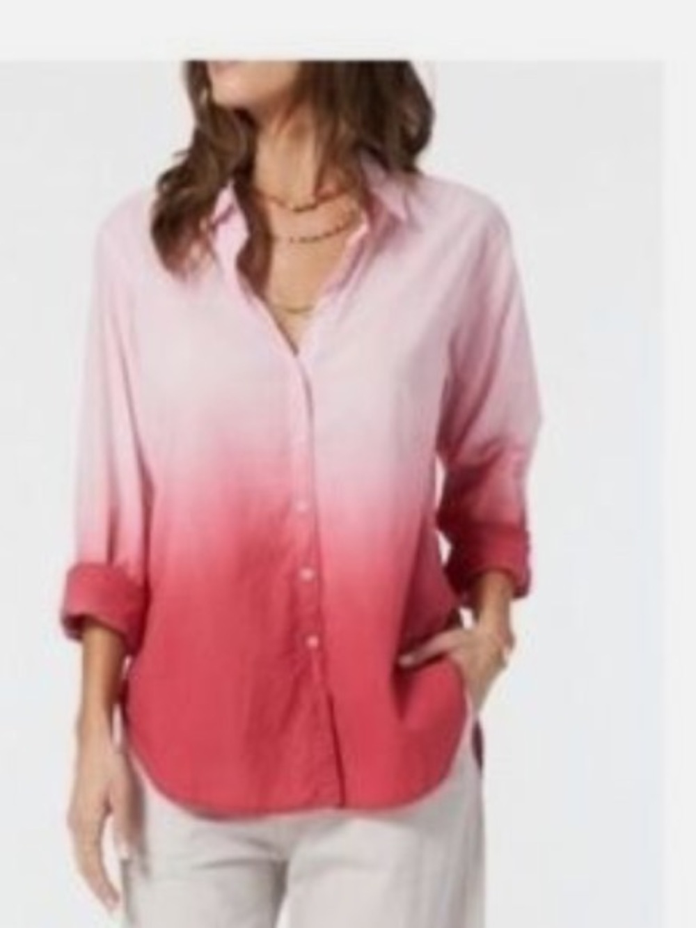 Xirena / Beau Ombre Cotton Poplin Button Up shirt horizon ombré red pink small s